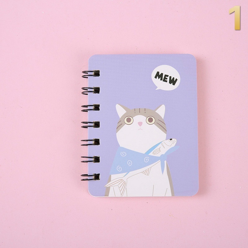 A7 1pc Mini Portable Cute Cartoon Pattern Coil Notebook Writing Pad for Student Gift School Office Supplies