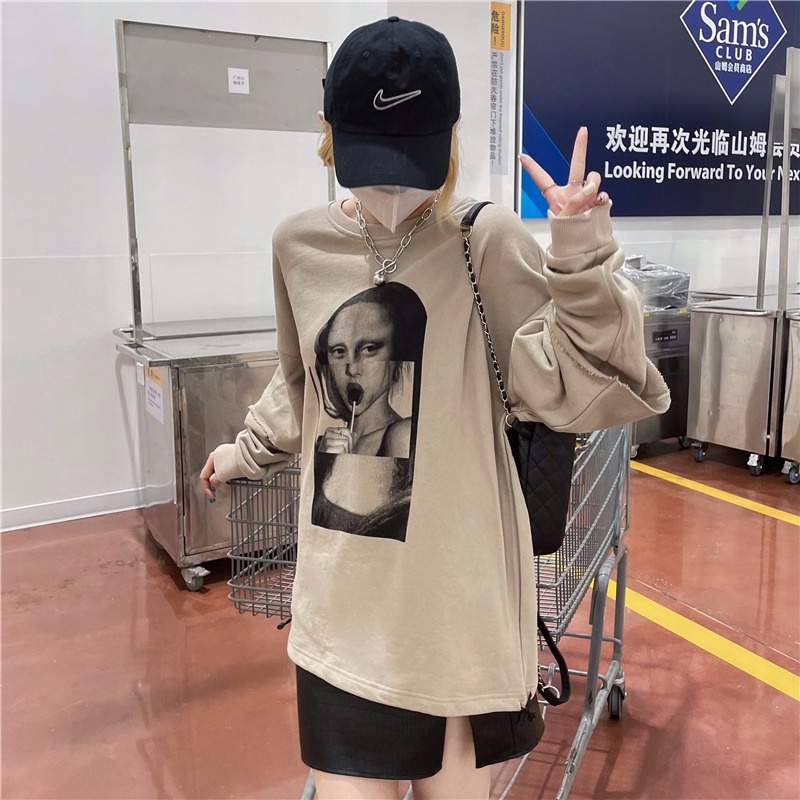 Áo Nỉ Nữ Dài Tay Cổ Tròn Thời Trang Hàn Mới