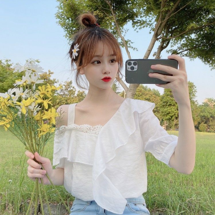 Áo Voan Trễ Vai Tay Ngắn Thời Trang Dành Cho Nữ