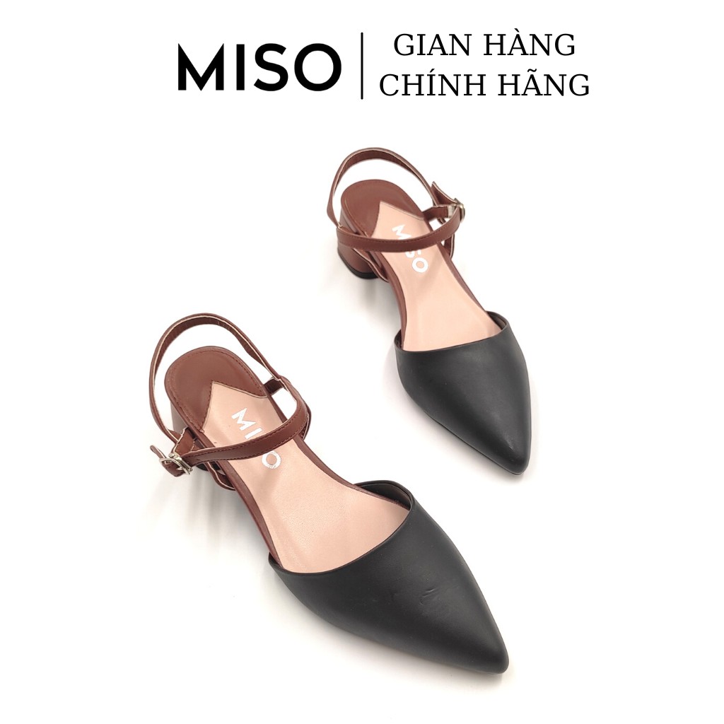 Giày sandal slingback nữ kiểu dáng basic phối màu độc đáo bít mũi hở hậu gót vuông cao 4cm mũi nhọn Miso M045