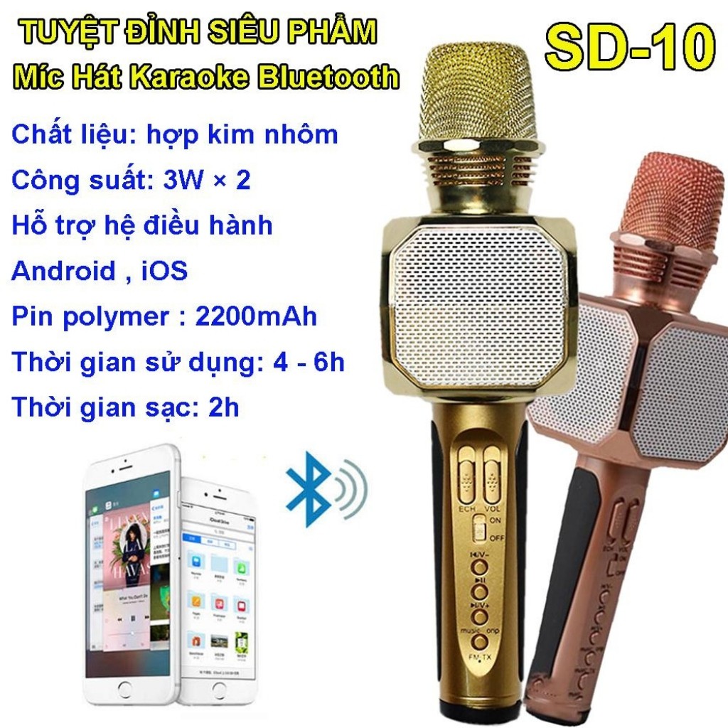 Loa bluetooth,Micro kèm loa Bluetooth Karaoke SD-10 (Model 2018 cực hay)  - Bảo hành 1 đổi 1