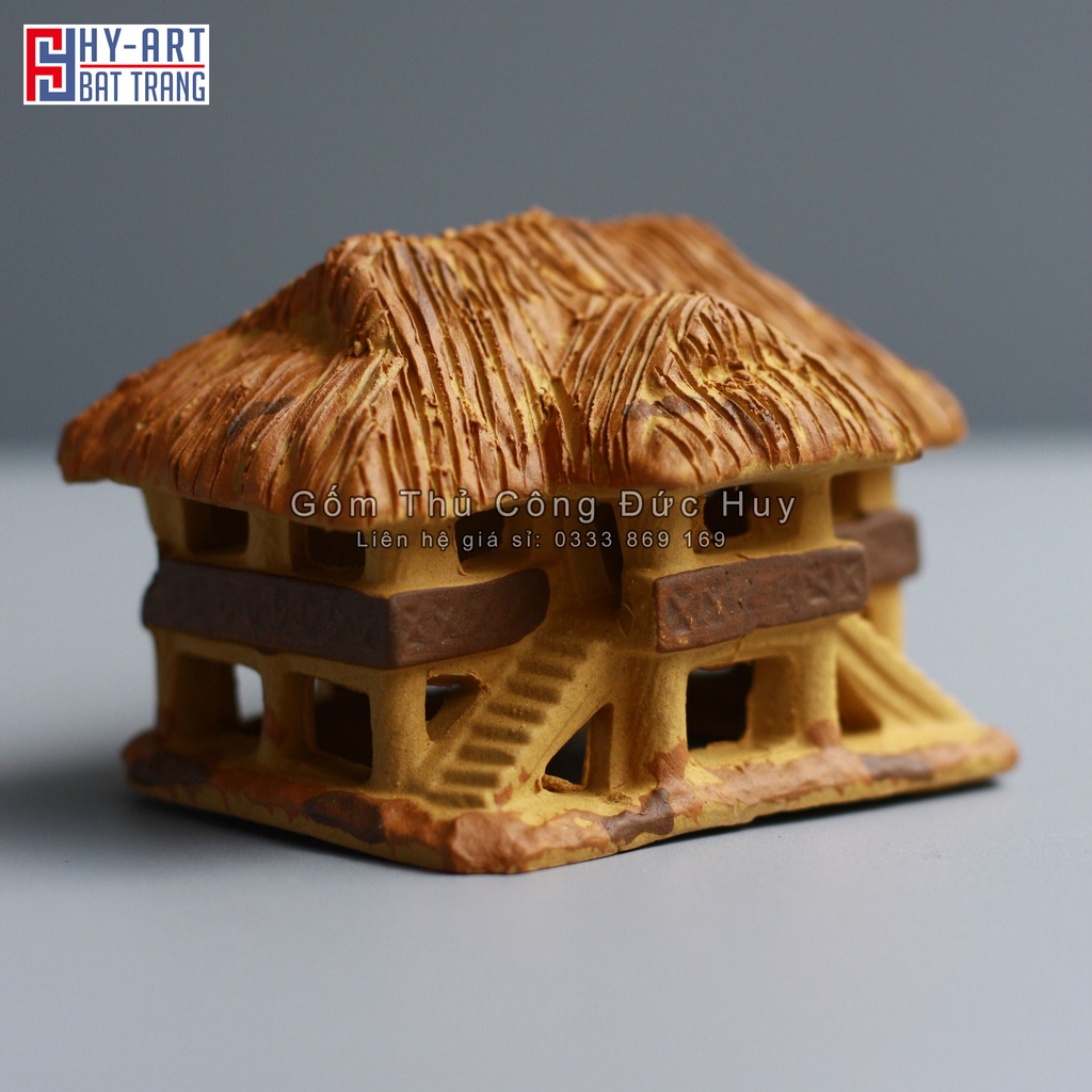 Tiểu cảnh hồ cá, trang trí bể cá cảnh, tượng gốm nhà sàn mini trang trí chậu cây bonsai