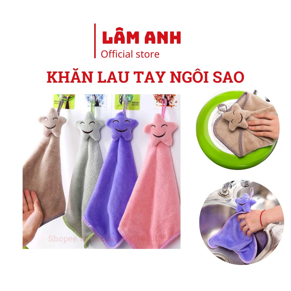 Khăn Lau Tay Vải Nhung Siêu Thấm Hình Ngôi Sao Mặt Cười Dễ Thương Cho Nhà Bếp