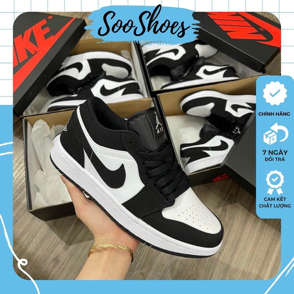 Giày Jordan Panda cổ thấp màu đen trắng nam nữ, Giày Jordan 1 low panda đen bản đẹp full size 36-43