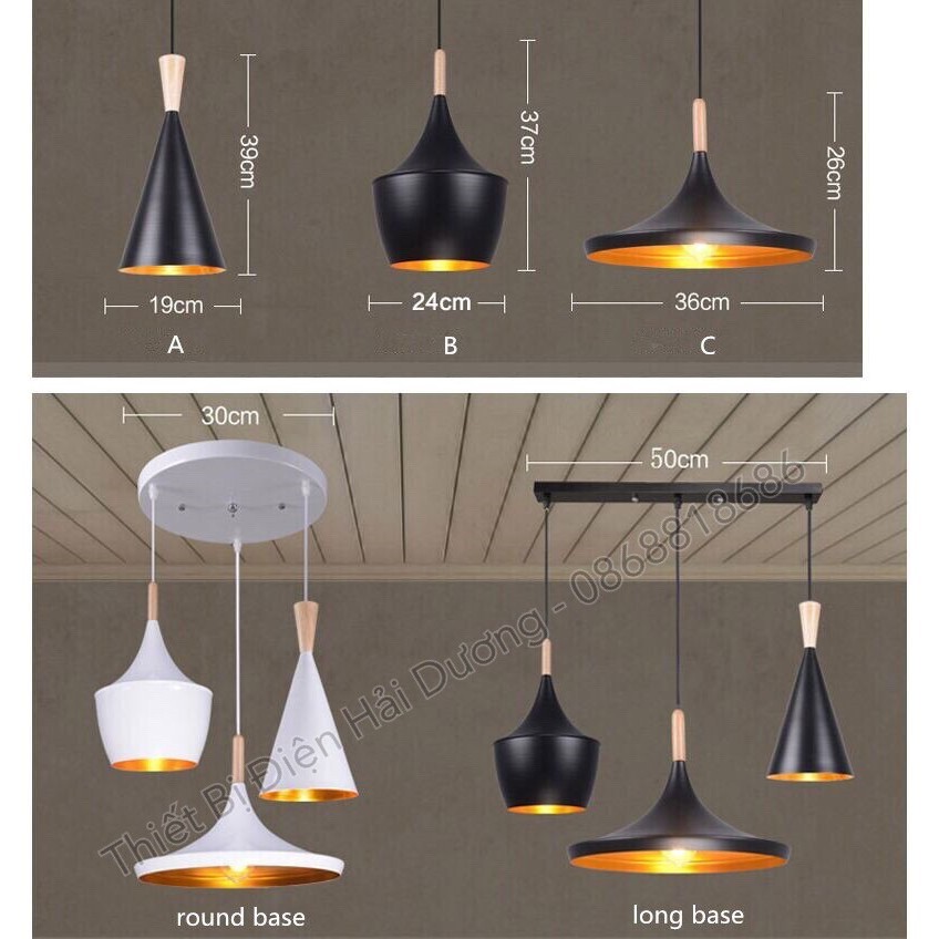 Bộ 3 Chao đèn thả trần kiểu dáng ABC đui gỗ
