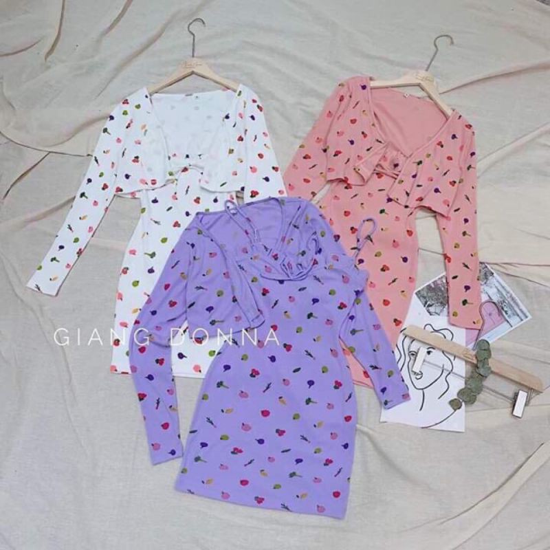 set đầm body 2 món - màu tím