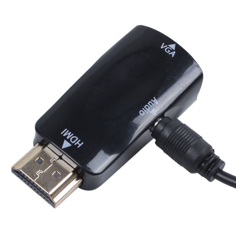 Bộ chuyển đổi HDMI tương thích sang VGA Mạ vàng với đầu nối Cáp âm thanh 3,5 mm cho PC, Laptop, DVD, Desktop, TV box hoặc các thiết bị đầu vào tương thích HDMI khác - Đen