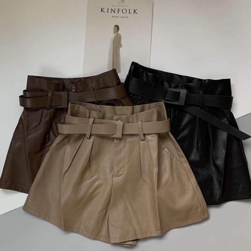 Quần short da kèm đai 3 màu
