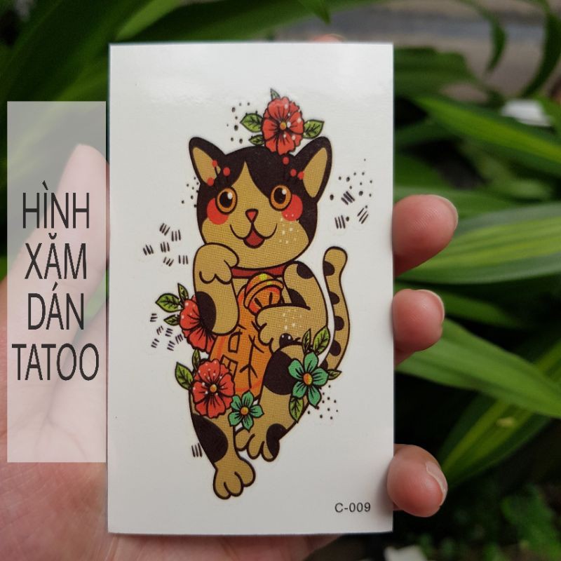 Hình xăm mèo phát tài cute c09. Xăm dán tatoo mini tạm thời, size &lt;10x6cm