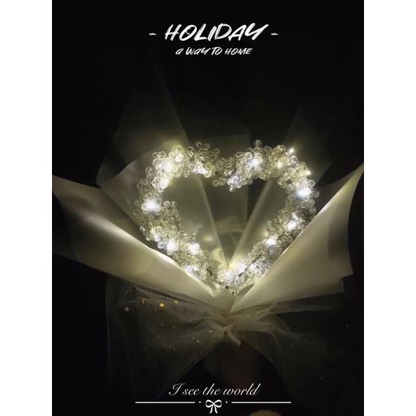 Set làm bó hoa trái tim long lanh handmade CÓ SẴN bằng hạt cườm có đèn Order 2 tuần Trang Xuka