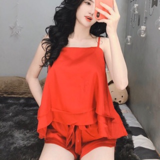 Bộ ngủ lụa 2 dây thời trang thiết kế 2 tầng