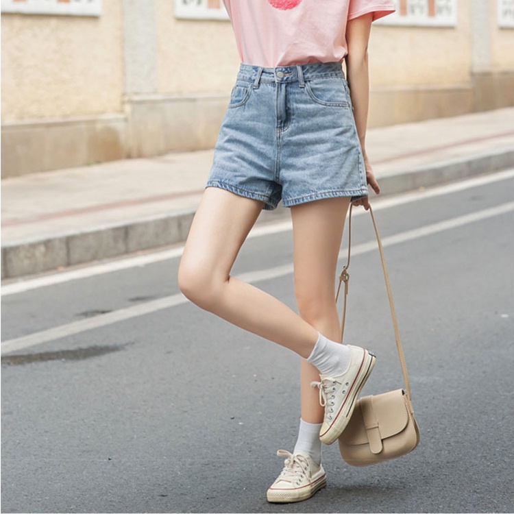 Quần Short Denim Lưng Cao Ống Rộng Thời Trang Mùa Hè Hàn Quốc Plus Size Cho Nữ
