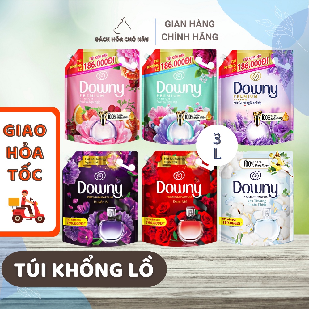 Nước Xả Vải Downy Tinh Dầu Thiên Nhiên Hương Đóa Hoa Ngọt Ngào/ Thơm Mát/ Huyền Bí/ Đam Mê/ Thuần Khiết 3L/ Túi
