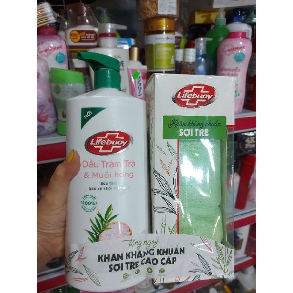 SỮA TẮM LIFEBUOY ĐẦU TRÀM TRÀ & MUỐI HỒNG TẶNG KÈM KHĂN LONG 800G.