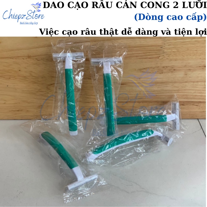 Dao cạo râu cán cong thép không rỉ kết hợp dãi bôi trơn 2 lưỡi