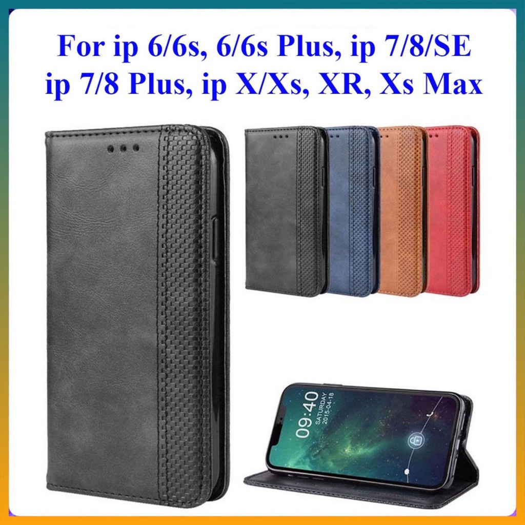 Bao da dạng ví iphone 6, 6s Plus, ip 7, ip 8, ip SE, ip 7 Plus, ip X, Xs, XR, Xs Max có nắp gập, ngăn đựng thẻ