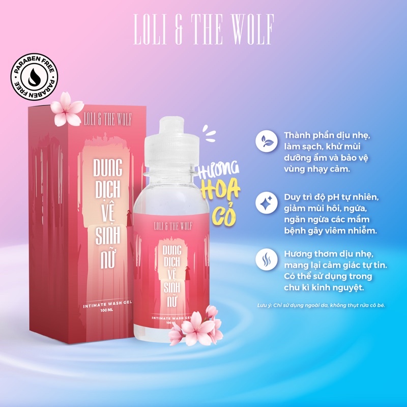 Dung dịch vệ sinh phụ nữ hương Hoa Cỏ và Trái Cây dịu nhẹ, lành tính chai 100ml - LOLI & THE WOLF