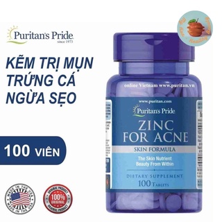 Puritan's Pride Zinc For Acne (Viên uống kẽm ngừa mụn Puritan's Pride 100 viên)