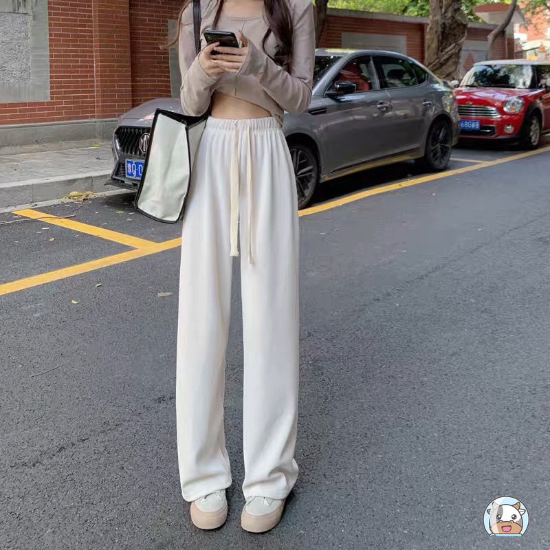 Quần Dài Lưng Cao Ống Rộng Màu Trơn Thời Trang Cho Nữ
