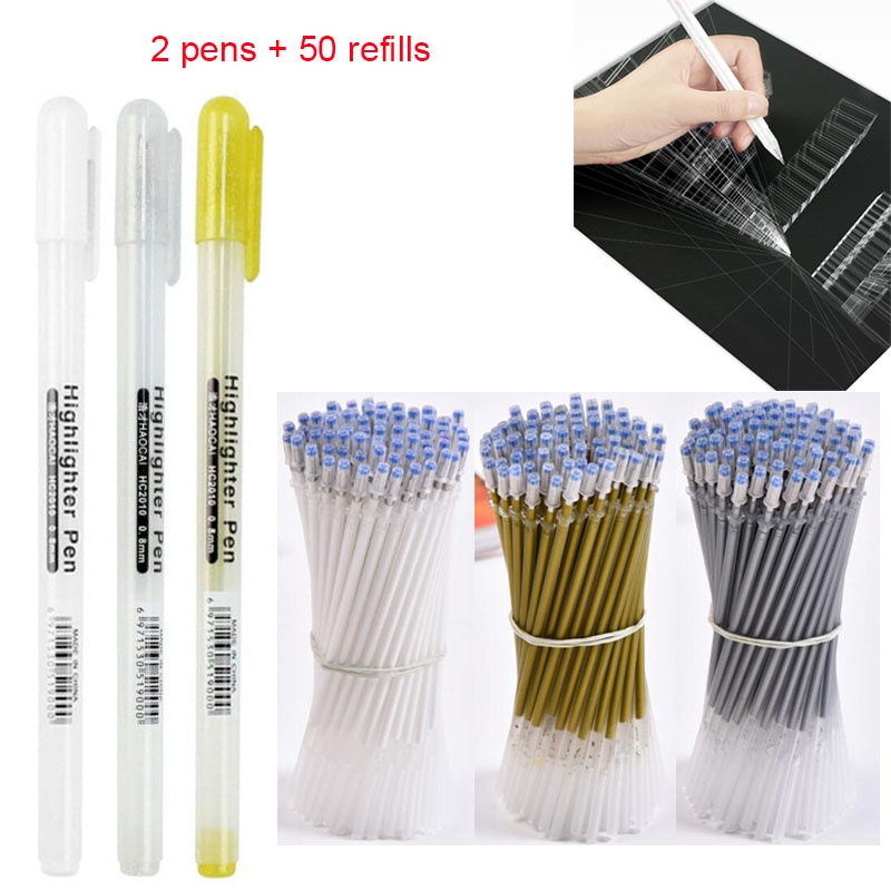 Set 2 tấm 50 lõi bút viết chữ thư pháp ngòi 0.8 Mm màu vàng / trắng / bạc / đen