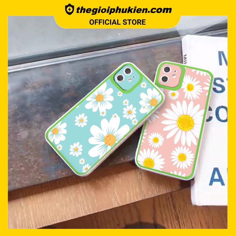 Ốp iphone - Ốp lưng iphone cạnh vuông viền camera hoa cúc trắng dành cho ip 6 đến 14promax - ng032
