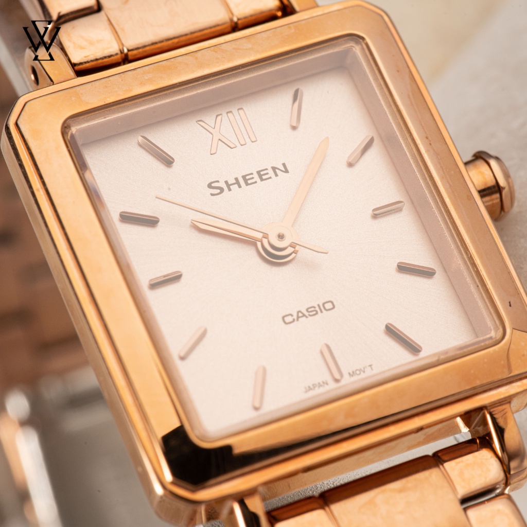 Đồng Hồ Quartz Nữ Casio Sheen WATCHSTORE SHE-4538PG-4AUDF Thiết Kế Kính Sapphire 22mm, Dây Kim Loại, Vỏ Thép Không Gỉ