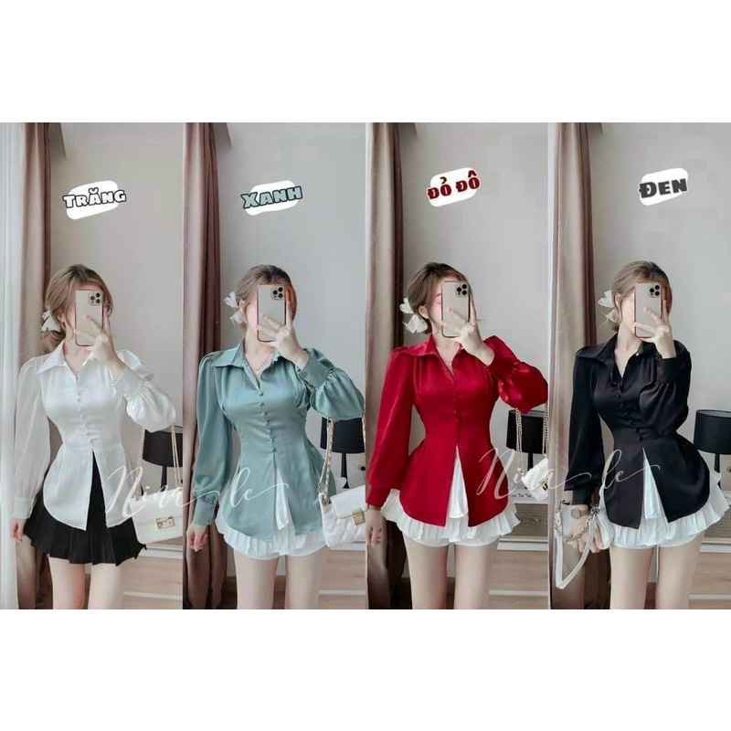 ÁO SƠ MI SATIN SIÊU HOT, ÁO KIỂU SƠ MI XẺ TÀ CỘT NƠ SAU SANG CHẢNH