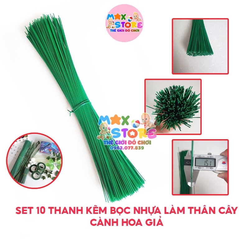 Nguyên Liệu Handmade - Set 10 Thanh Kẽm Bọc Nhựa Làm Thân Cây Cành Hoa Giả