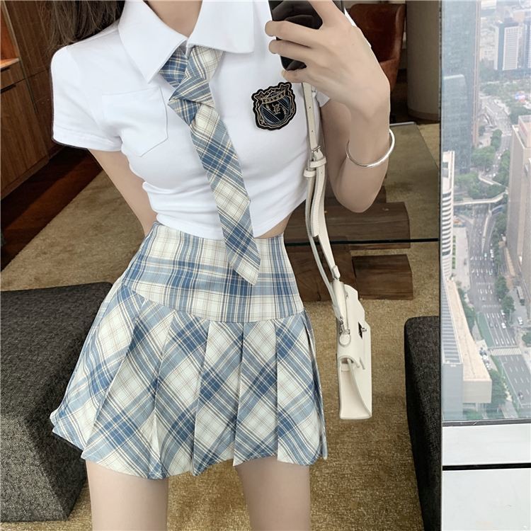 Set Áo Polo + Chân Váy Caro Lưng Cao | BigBuy360 - bigbuy360.vn