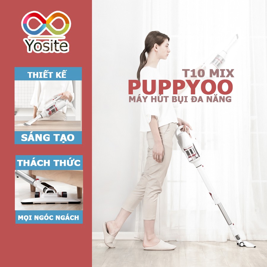 [CHÍNH HÃNG] Máy Hút Bụi PUPPYOO T10 Mix Cầm Tay Không Dây Với Ống Gập Tiện Lợi Lực Hút 17500 Pa Siêu Gọn Nhẹ