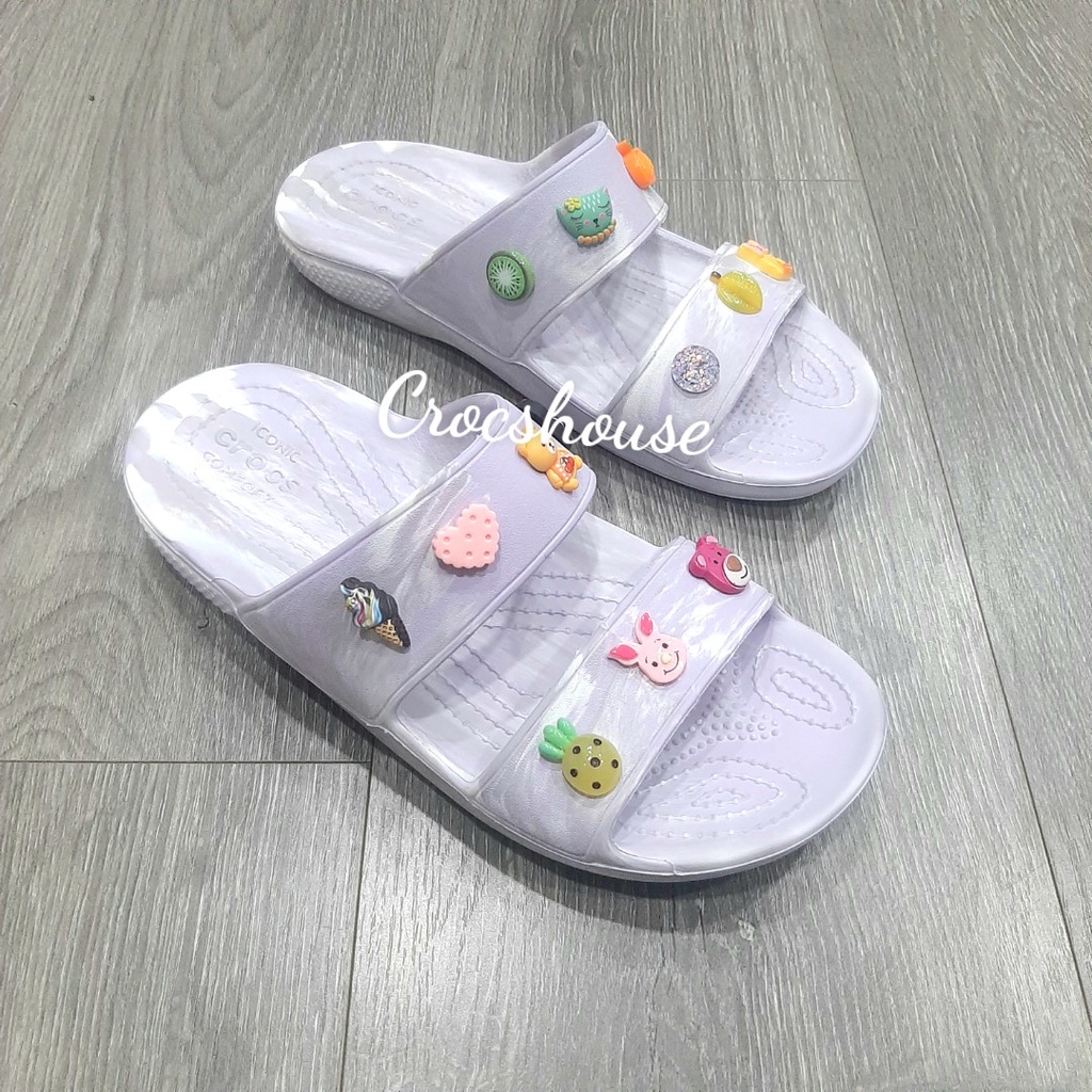 (Chính hãng) Dép crocs hai quai ngang nam nữ, dép cross phun sơn, loang màu tặng 2 jibbitz stickers - crocs house