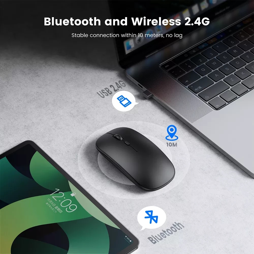 Chuột Quang Không Dây Bluetooth 2.4GHz Có SạC LạI Siêu MỏNg Cho PC / Laptop