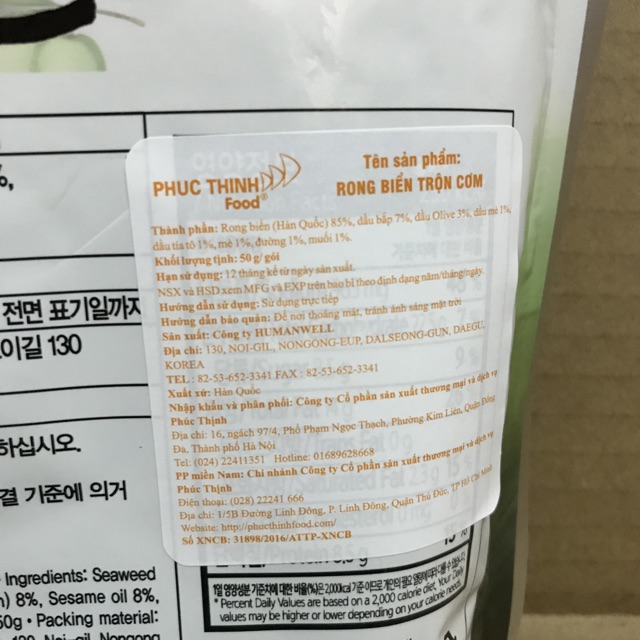 Túi Rong Biển Rắc Cơm Olive Oil & Mè 50g | BigBuy360 - bigbuy360.vn