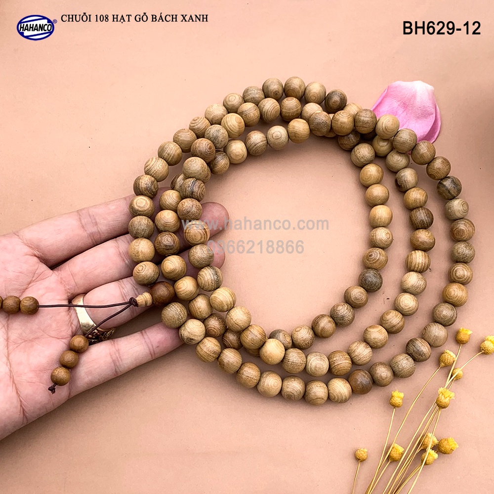 Chuỗi Tràng Gỗ Thơm 108 hạt 12ly HAHANCO Có Thể Đeo Tay Và Cổ, Lần Hạt (BH629-12)