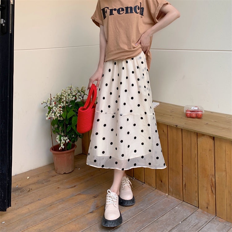 Chân Váy Dài Lưng Cao Dáng Rộng Họa Tiết Chấm Bi Thời Trang Mùa Hè Hàng Mới