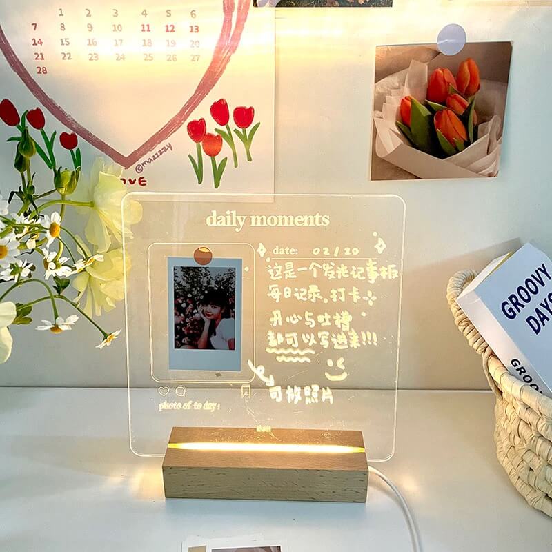 Freeship - Bảng note, đèn led ghi chú trong suốt để bàn chất liệu acilyc thiết kế sáng tạo, bảng viết có thể tẩy xóa