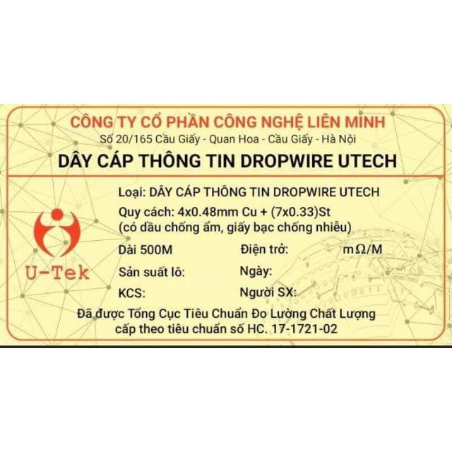 ♂✼Cuộn 500m Dây cáp thông tin 4 lõi đồng TS có gia cường UTECH | mạng ngoài trời