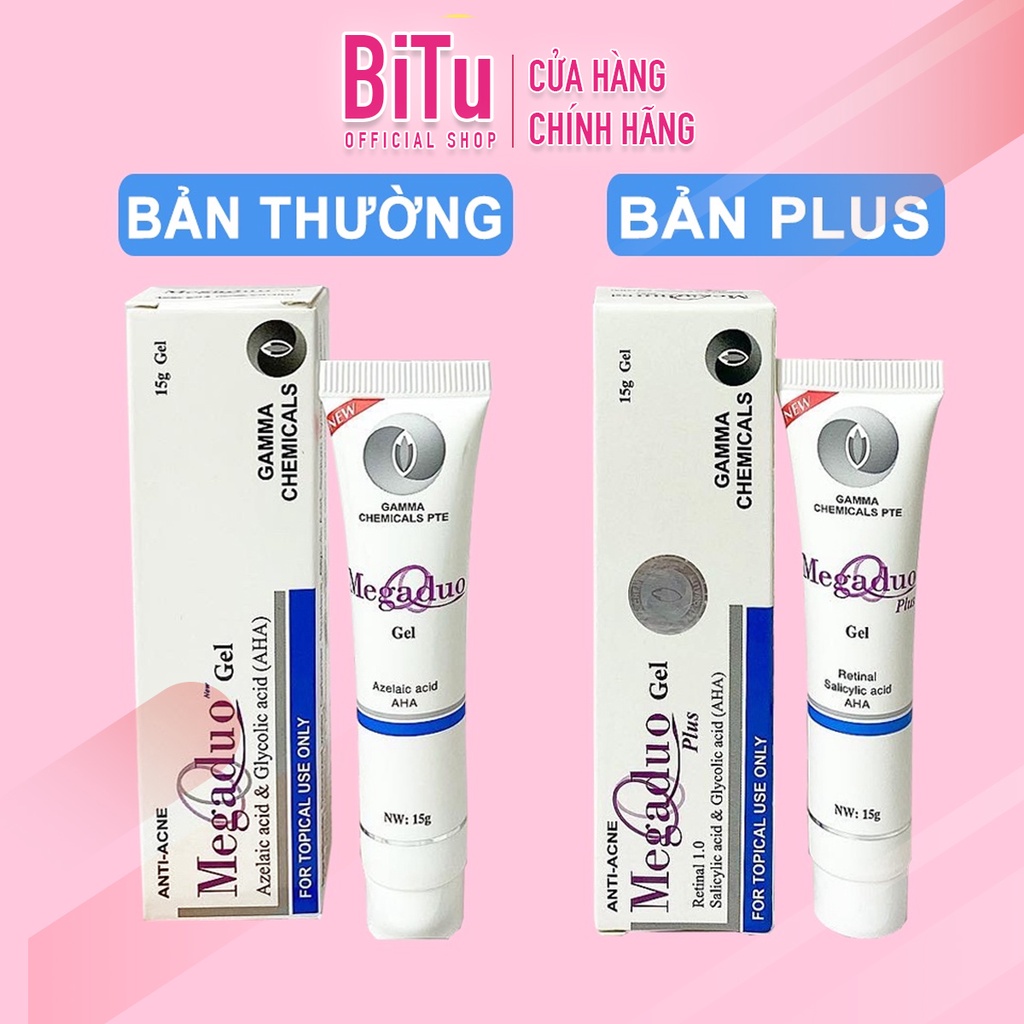 MEGADUO PLUS - MEGADUO THƯỜNG Gel ngừa mụn, mờ thâm Megaduo tuýp 15g Megaduo bản thường và Megaduo P