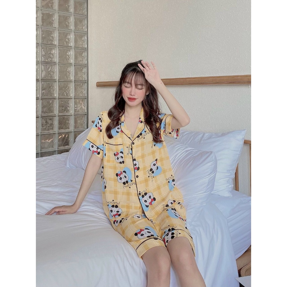 Đồ bộ Pijama cộc tay quần lửng lụa thái caro dưới 58 kg -Đồ bộ mặc nhà xịn xò siêu xinh