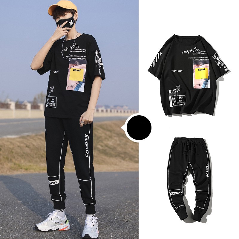 Bộ Quần Áo Thun Nam Họa Tiết Blond Trẻ Trung Phong Cách Zenkonam MEN QA 078C B (Đen)