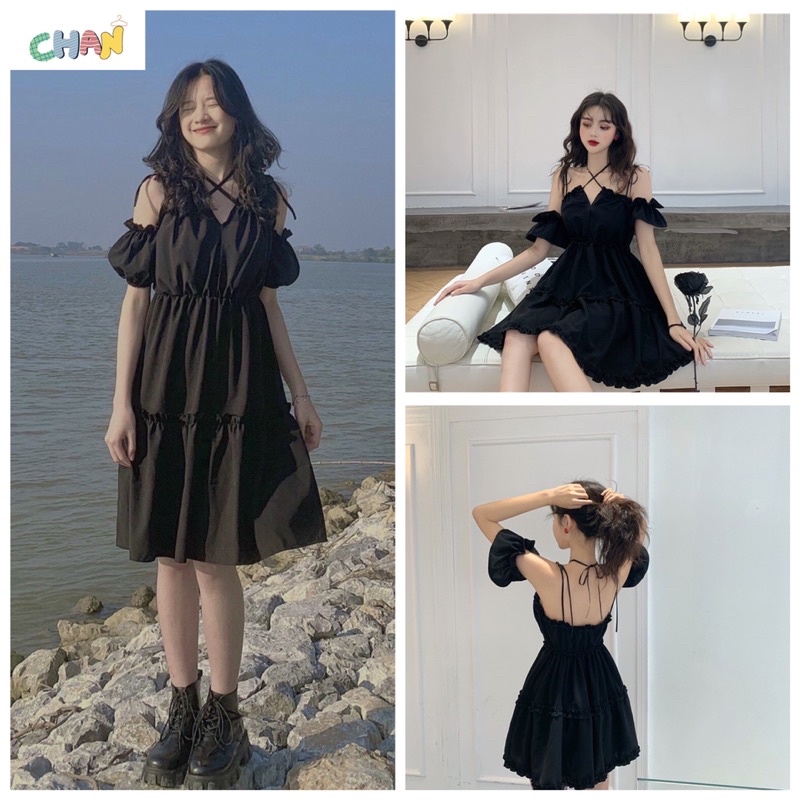 Váy Black Nữ Màu Đen Cực Kỳ Sang Sịn, Đầm Nữ Tiểu Thư Màu Đen Sống Ảo