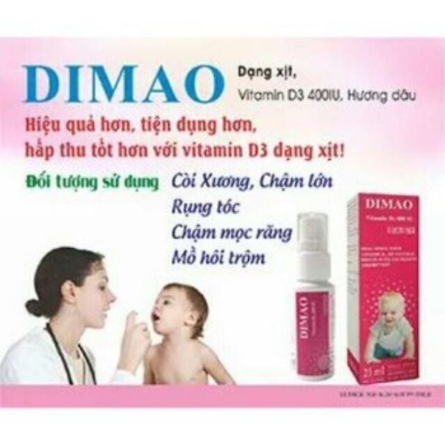 Dimao - Vitamin D3 Dạng Xịt 400IU, Hàng Nhập Khẩu Châu Âu, Hương Dâu, Hiệu Quả Và Hấp Thu Tốt