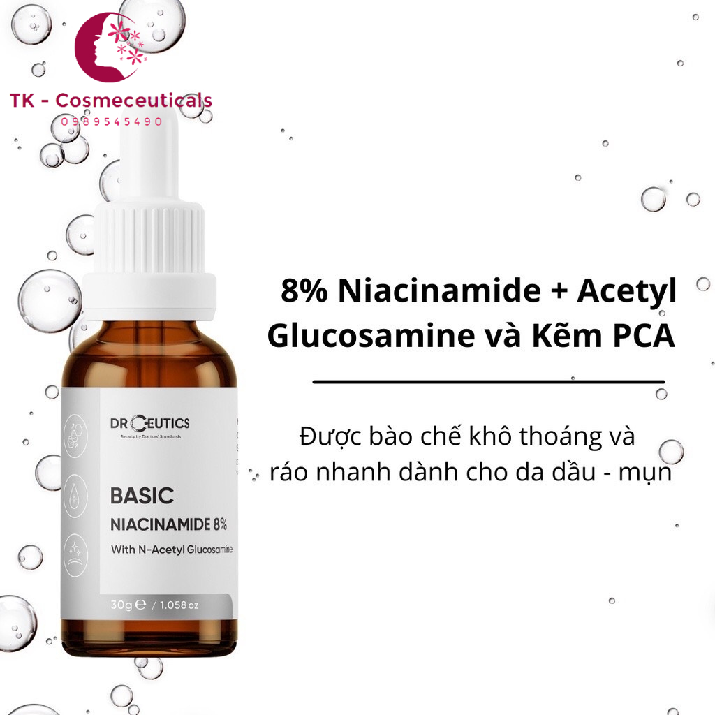 Serum DrCeutics B3 Basic Niacinamide 8% Giúp Làm sáng Da Mờ Thâm Dành Cho Da Dầu Mụn - 30ml