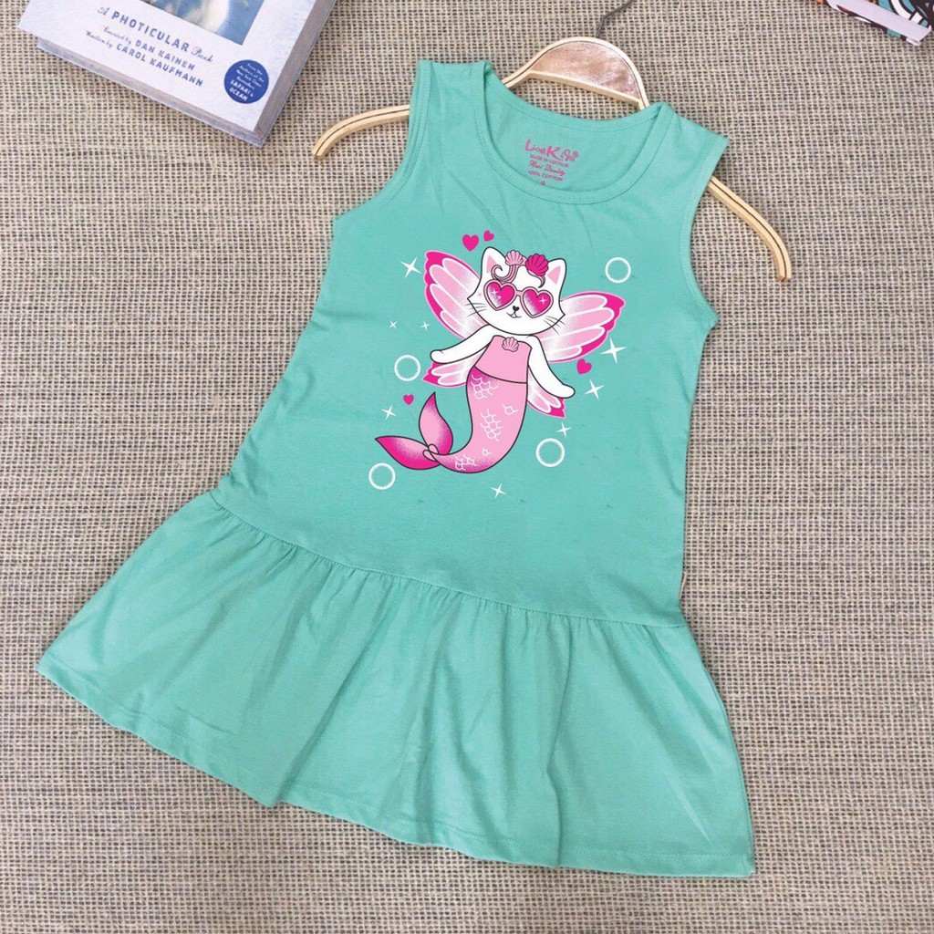 Đầm thun cotton mát mẻ in mèo nàng tiên cá