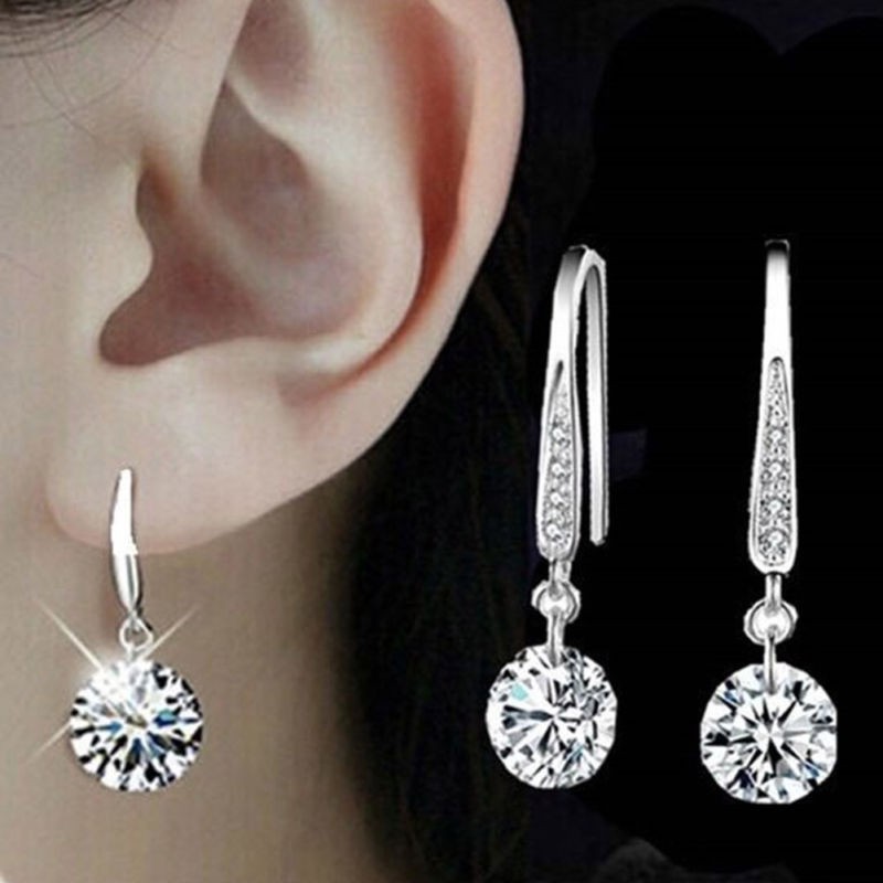 Khuyên Tai Mạ Bạc Đính Đá Pha Lê Hình Giọt Nước Phong Cách Hàn Quốc