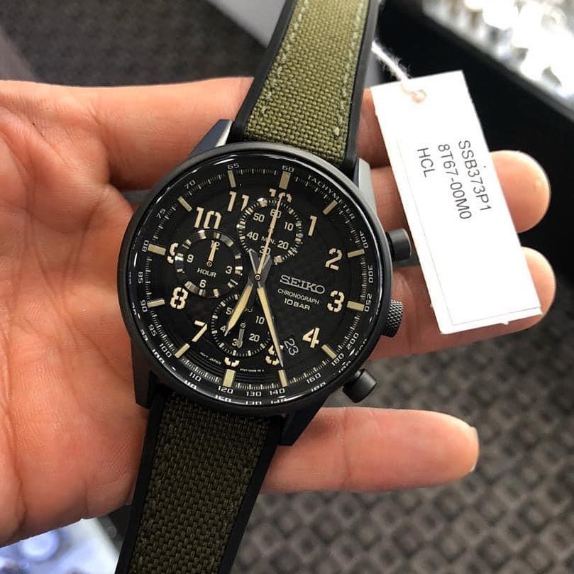 Đồng hồ Nam chính hãng Seiko Chronograph SSB373P1 dây dù, mặt kính Hardlex Crystal bảo hành quốc tế 12 tháng