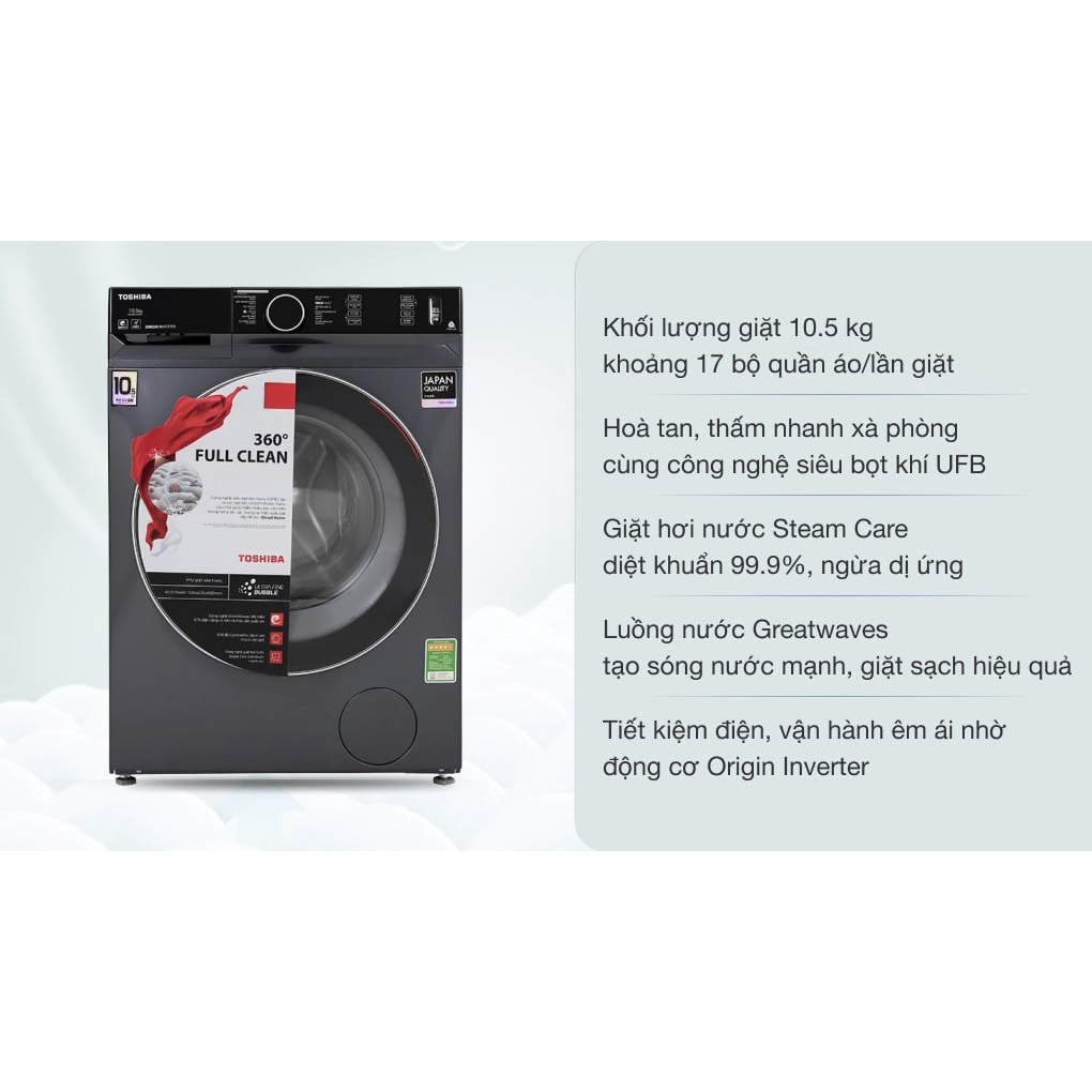 Máy giặt Toshiba Inverter 10.5 Kg TW-BK115G4V (MG) 2020 - Điện Máy Kho Rẻ