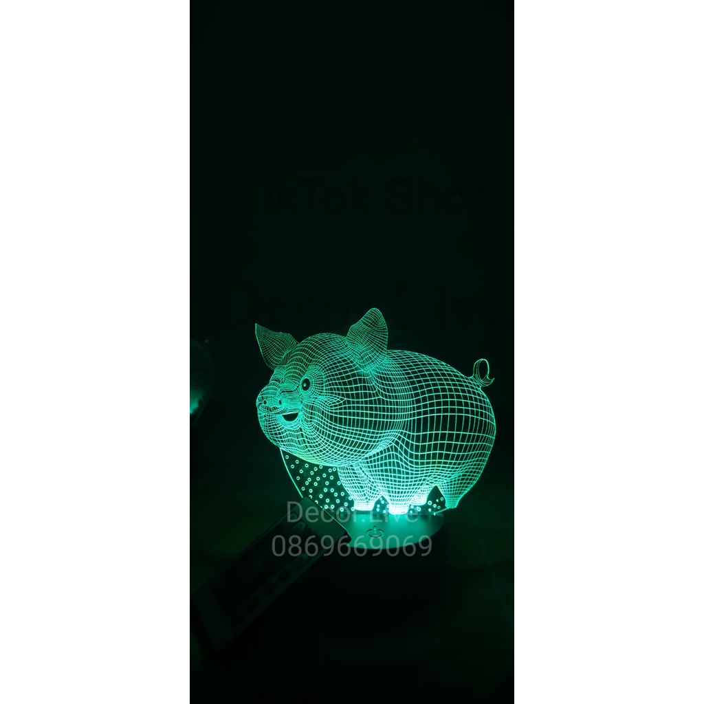 Đèn ngủ 3D -Decor hình con Heo 3D Shop tự Chụp (Nhận khắc chữ làm quà tặng)