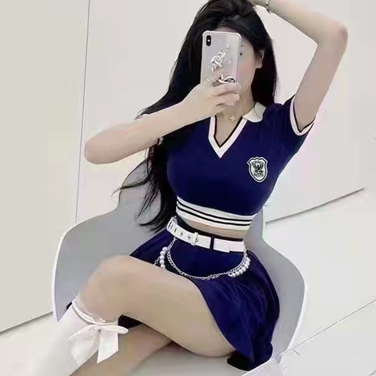 Áo croptop SUXI dệt kim tay ngắn cổ chữ V thời trang mùa hè cho nữ