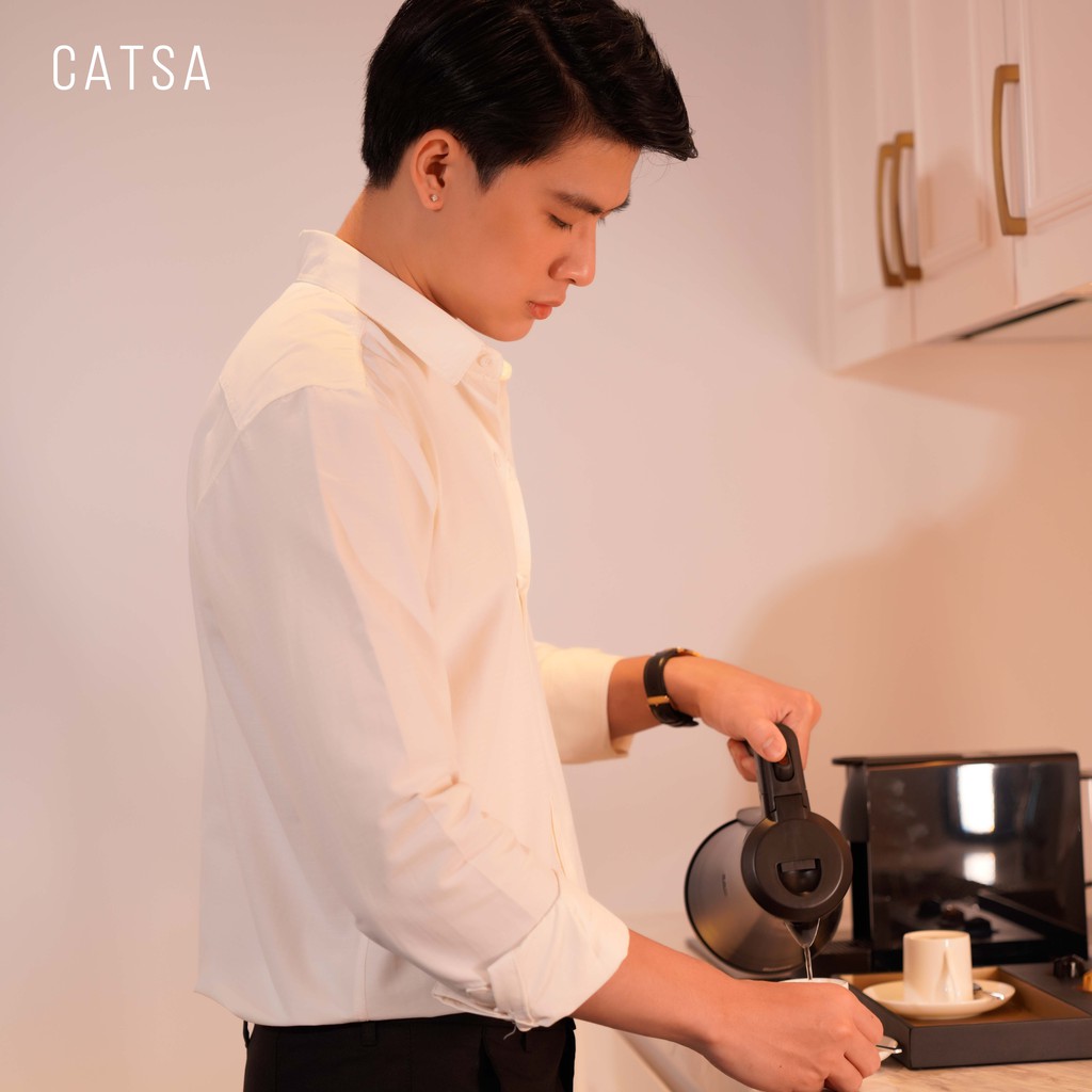 Áo sơ mi trắng tay dài CATSA , shirt slimfit ôm nhẹ, lên form chuẩn lịch lãm ASC287